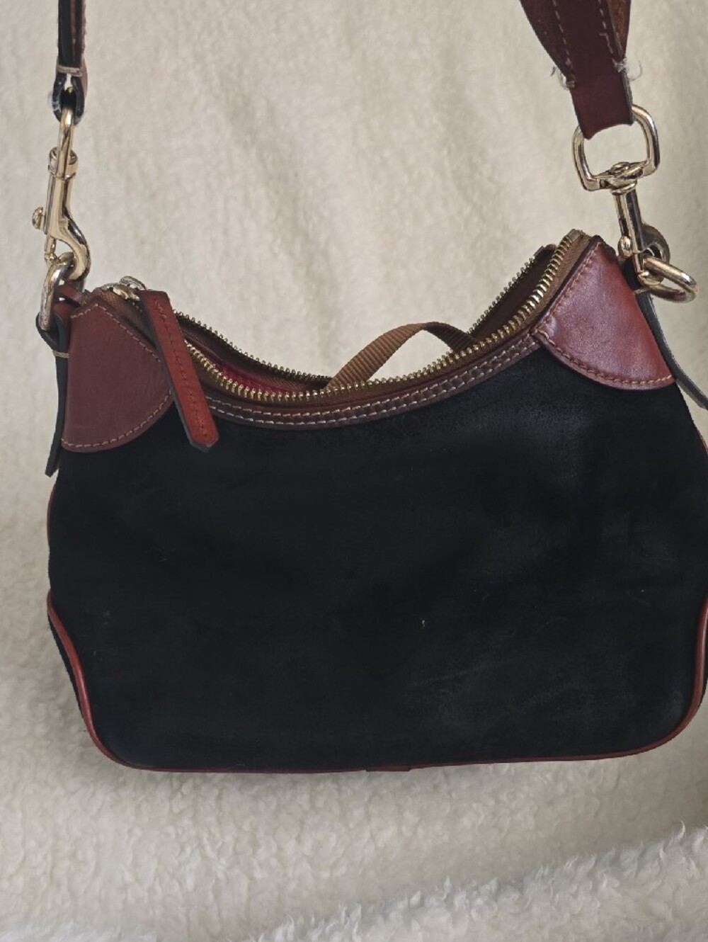 Dooney & Bourke Black Suede Shoulder Bag with Brown Leather Trim - Picture 3 of 14